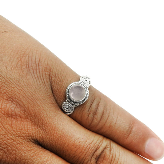 Gift For Woman 925 Silver Natural Rose Quartz Cocktail Ring O19