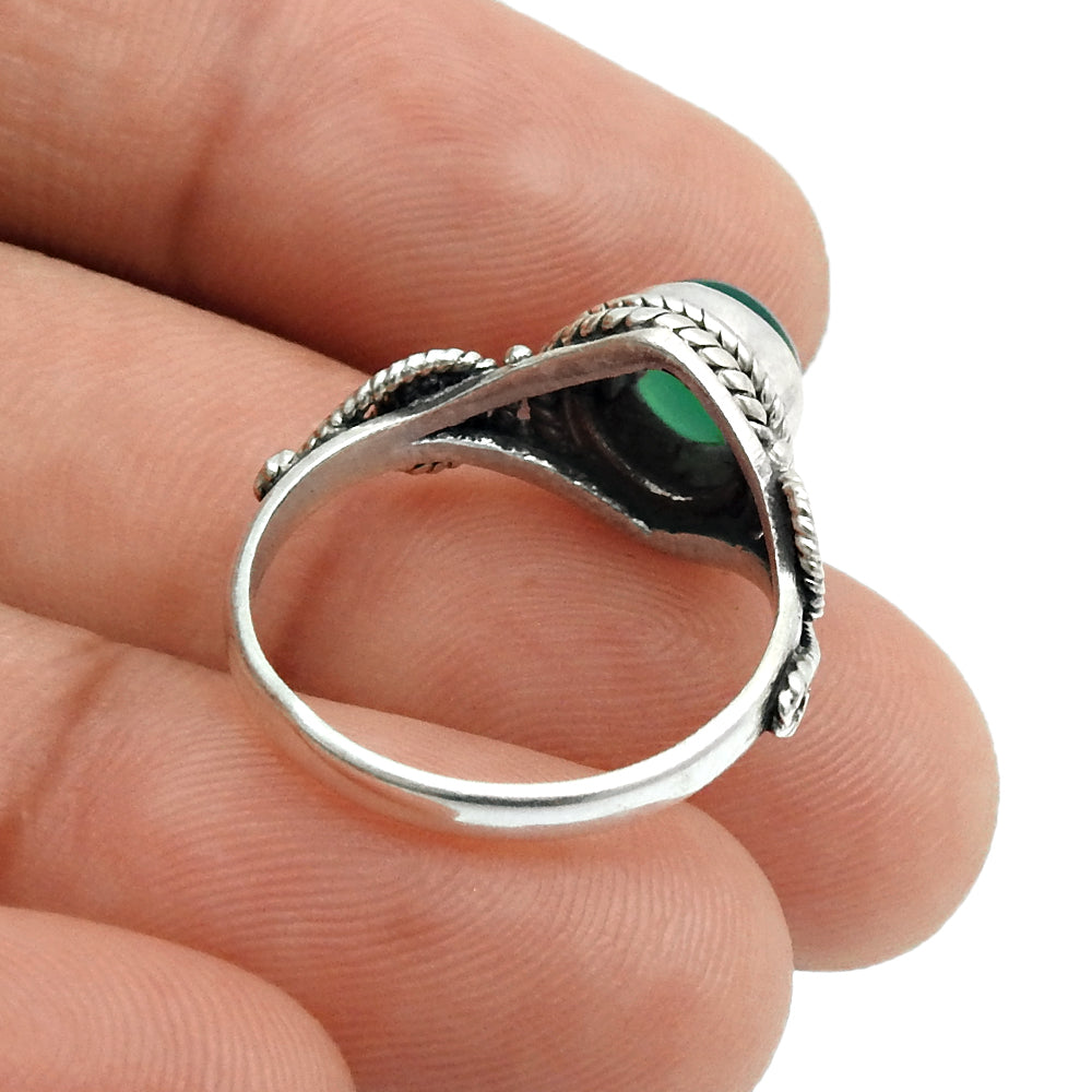 Natural Green Onyx Gemstone 925 Sterling Silver Cocktail Ring For Girls Q3