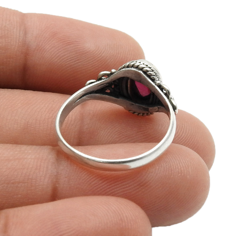 Gift For Woman Natural Garnet Stone Chunky Handmade Ring 925 Silver C4