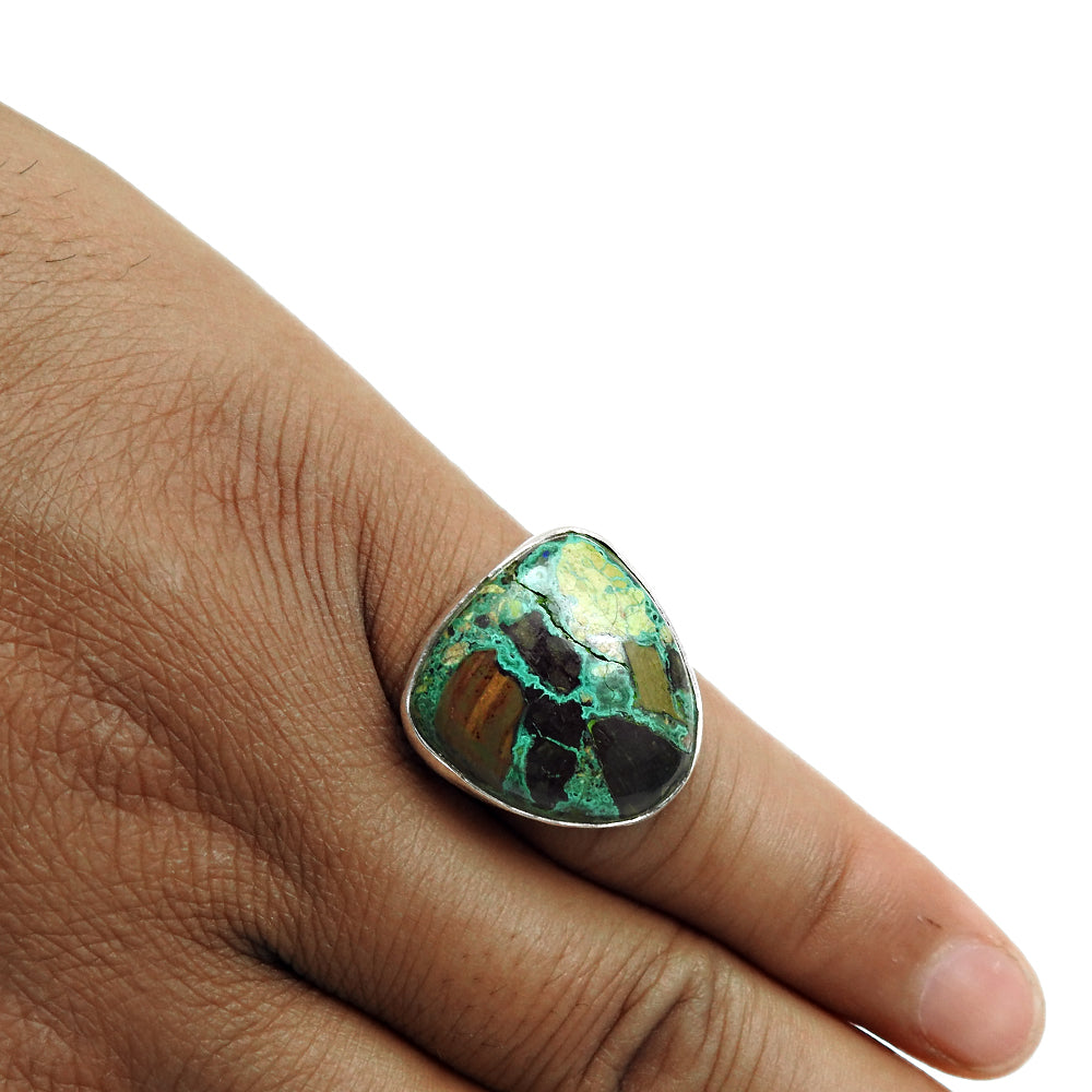 Natural Azurite Malachite Gemstone 925 Silver Cocktail Ring For Women Y16