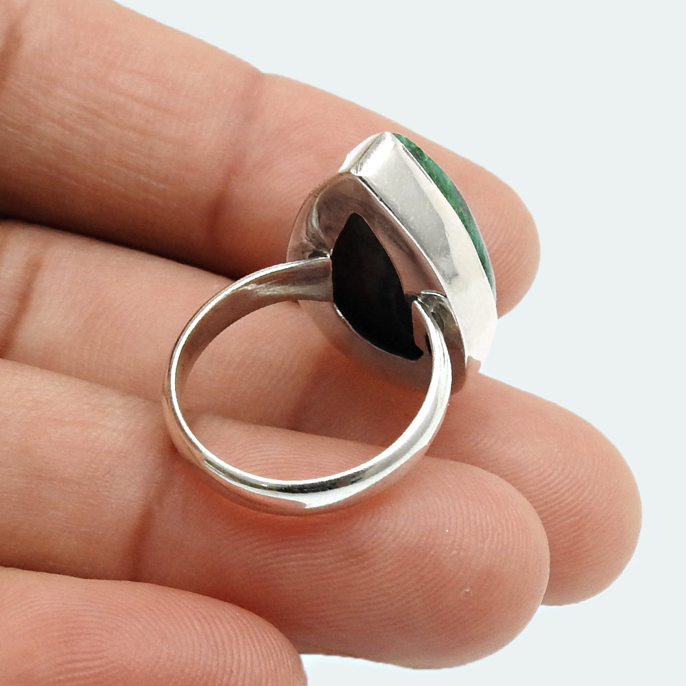 Gift For Woman Natural Azurite Malachite Cocktail Ring 925 Silver A36