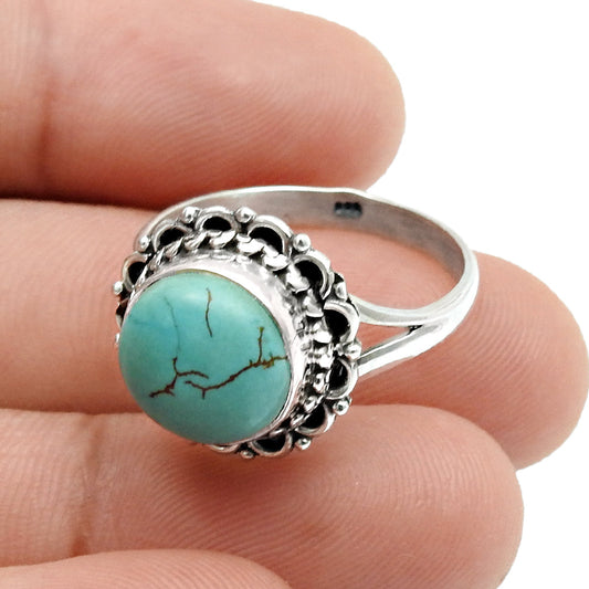 Gift For Woman Natural Turquoise Cocktail Ring 925 Sterling Silver C36