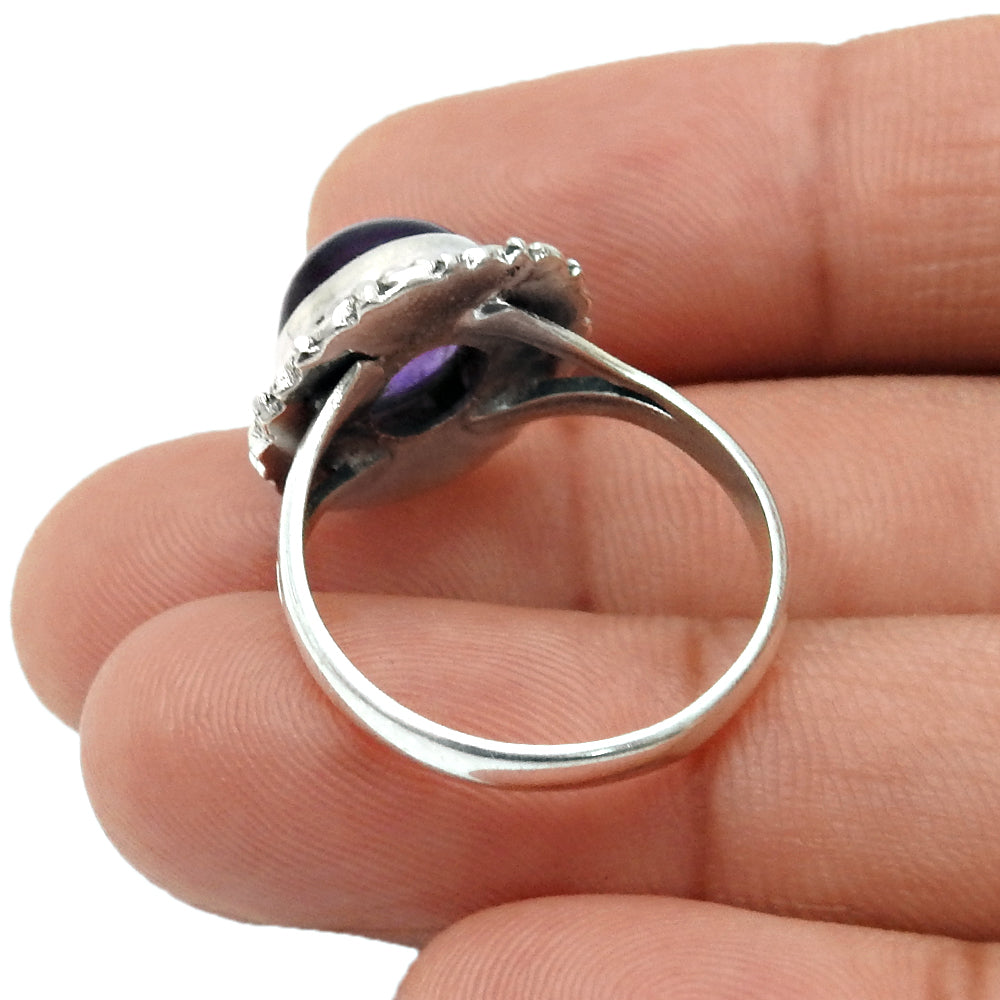 Anniversary Gift For Her Natural Amethyst Cocktail Ring 925 Silver T17