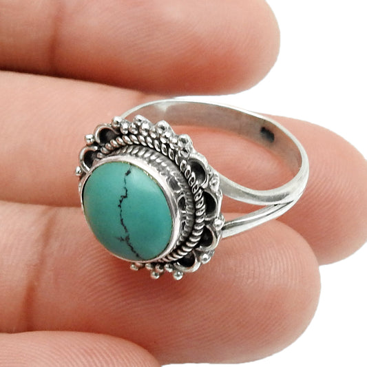Gift For Woman Natural Turquoise Cocktail Ring 925 Sterling Silver R21