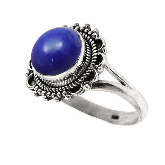 Gift For Woman Natural Lapis Lazuli Cocktail Ring 925 Silver B10