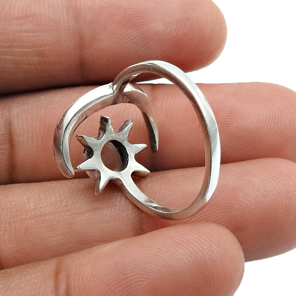 Natural Golden Rutile Cocktail Moon Adjustable Ring 925 Silver For Girls X20