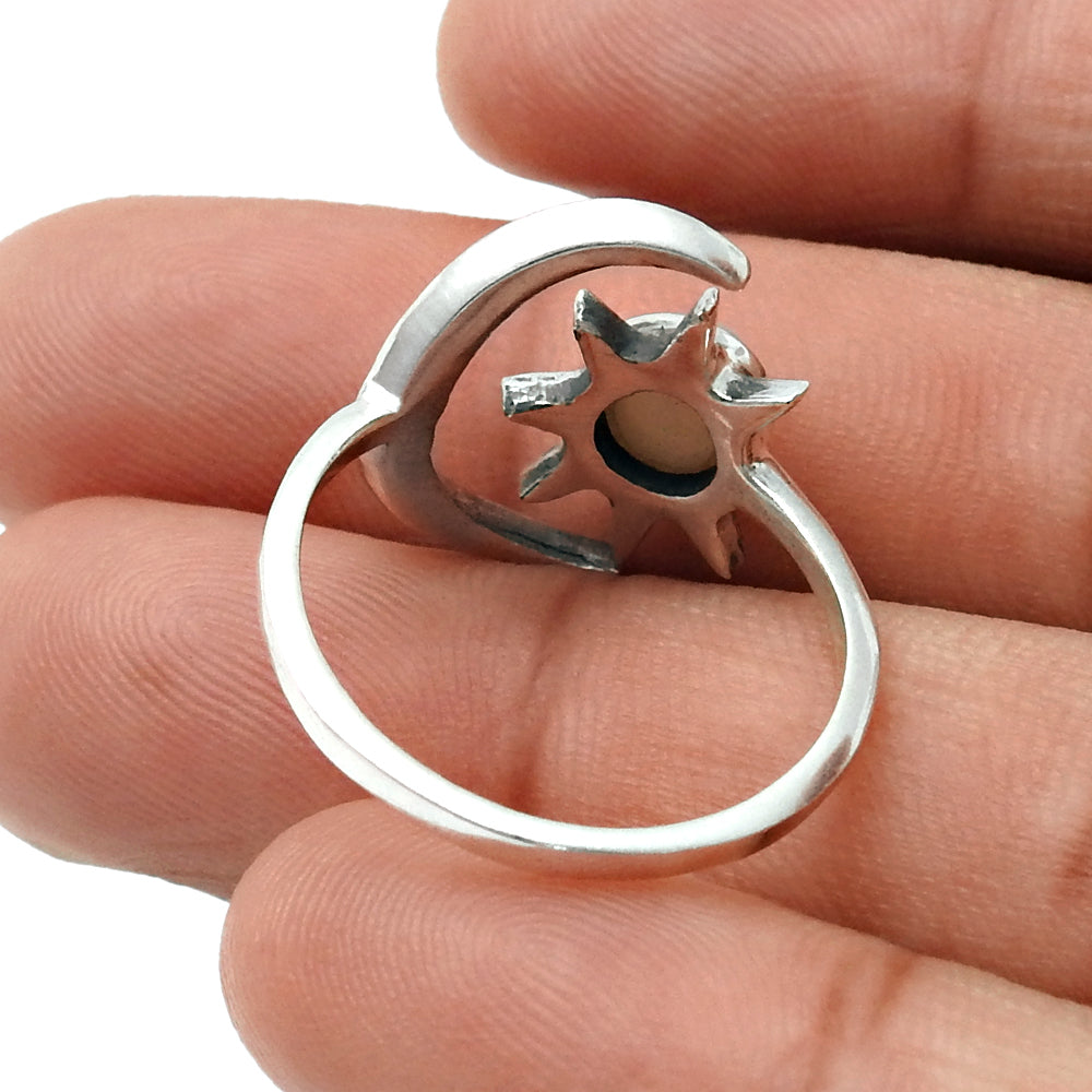 Natural Pearl Cocktail Sun and Moon Adjustable Ring 925 Silver For Girls A21