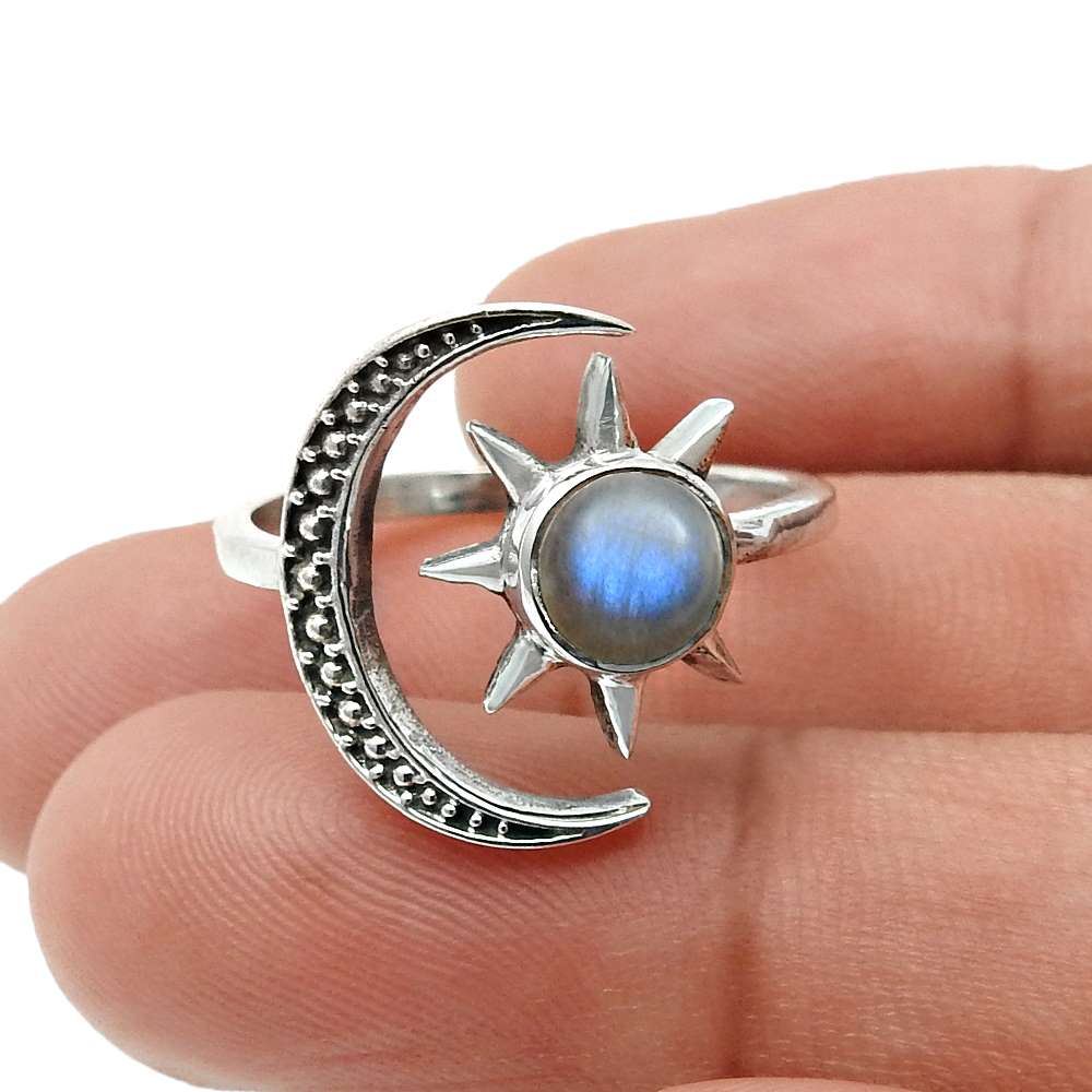 Labradorite Gemstone Celestial Ring Size 8 925 Sterling
