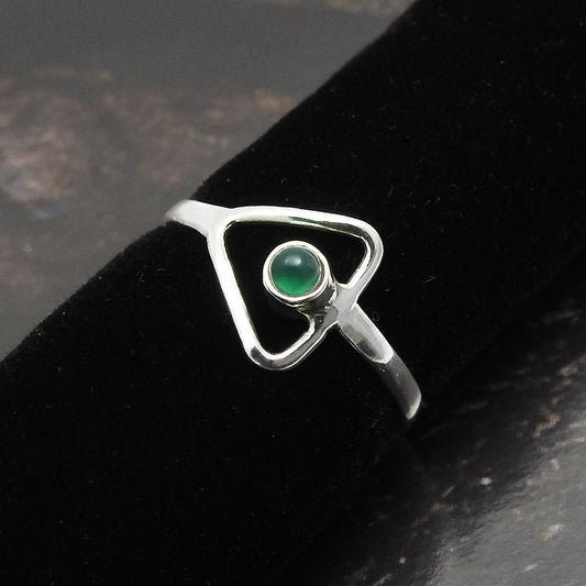 Round Green Onyx Stone Boho Band Promise Wife Ring Solid Sterling Silver