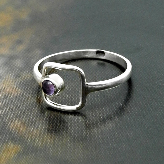 Amethyst Gemstone 925 Solid Silver Handcrafted Promise Band Wedding Ring
