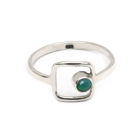 Round Green Onyx Gemstone Bezel Band Mother Statement Ring 925 Solid Silver