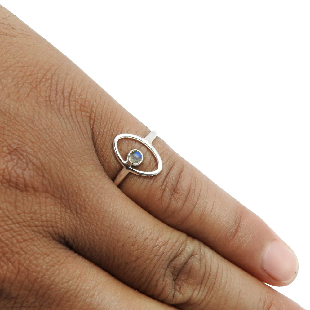 Natural Labradorite 925 Silver Wedding Evil Eye Band Promise Ring Jewelry