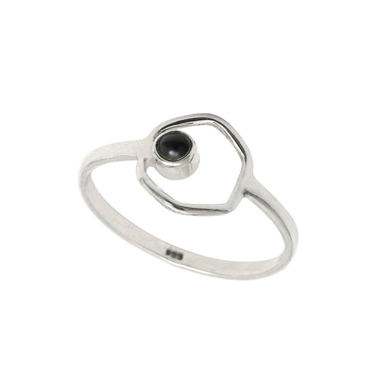 Sterling Silver Root Chakra Natural Black Onyx Sister Art Deco Band Ring