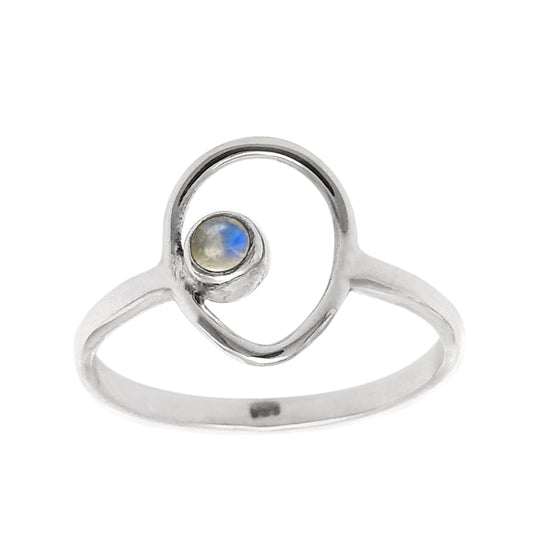 Round Natural Rainbow Moonstone 925 Silver Statement Band Ring