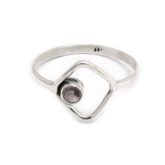 Round Rose Quartz Gemstone Solid Sterling Silver Daughter Band Elegant Ring