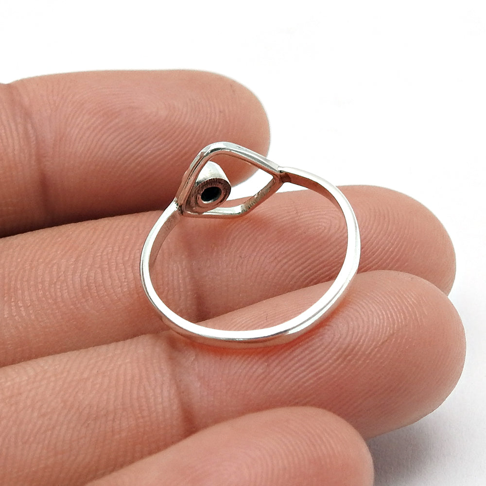 Round Black Onyx Gemstone Boho Band Birthday Mother Ring Solid Silver