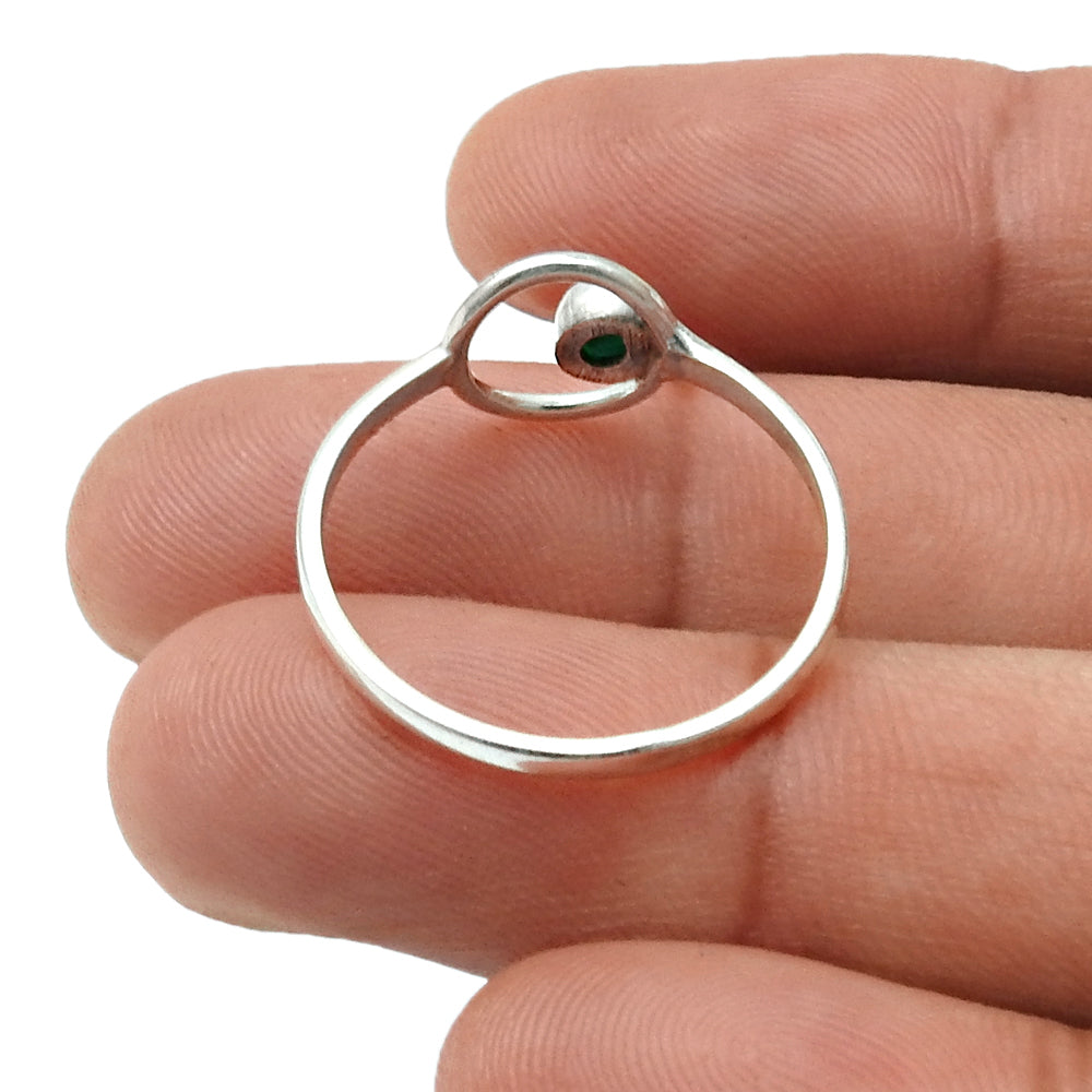 Green Onyx Gemstone 925 Solid Silver Sister Birthday Band Bezel Boho Ring