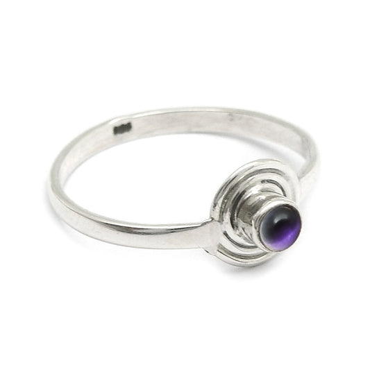 Crown Chakra Round Natural Amethyst Ethnic Band Ring Solid Sterling Silver