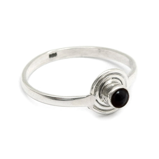 Natural Black Onyx Solid Sterling Silver Mother Bezel Band Promise New Ring