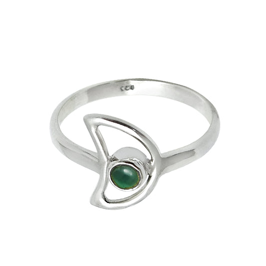 Round Natural Green Onyx 925 Solid Silver Daughter Moon Band Artisan Ring