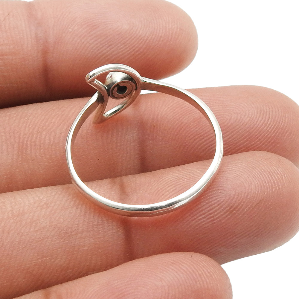 Round Natural Green Onyx 925 Solid Silver Daughter Moon Band Artisan Ring