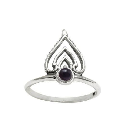 Round Amethyst Gemstone 925 Solid Silver Anniversary Crown Band Ring