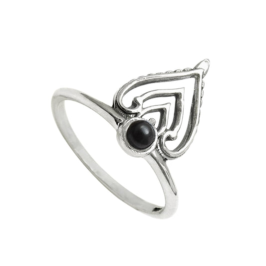 Round Black Onyx Gemstone Daughter Crown Bezel Band Ring 925 Solid Silver