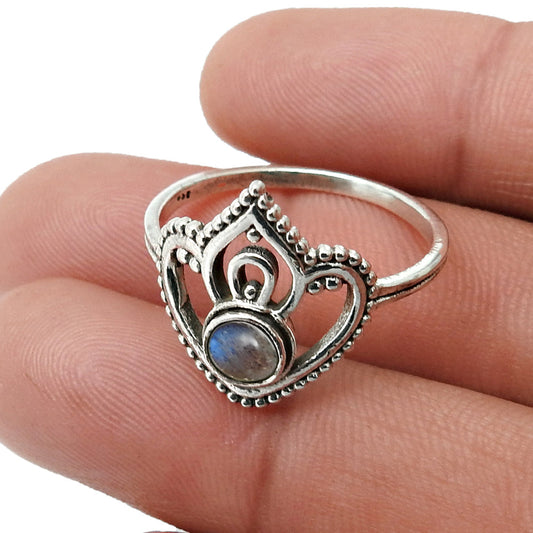 Labradorite Gemstone 925 Solid Silver Band Crown Boho Ring Jewelry