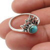 Round Turquoise Gemstone Solid Sterling Silver Wife Crown Bezel Band Ring