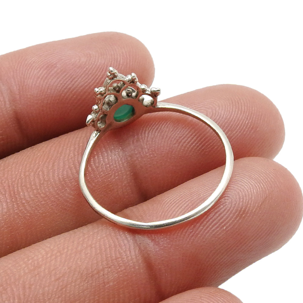 Natural Green Onyx Art Deco Band Statement Crown Ring 925 Sterling Silver