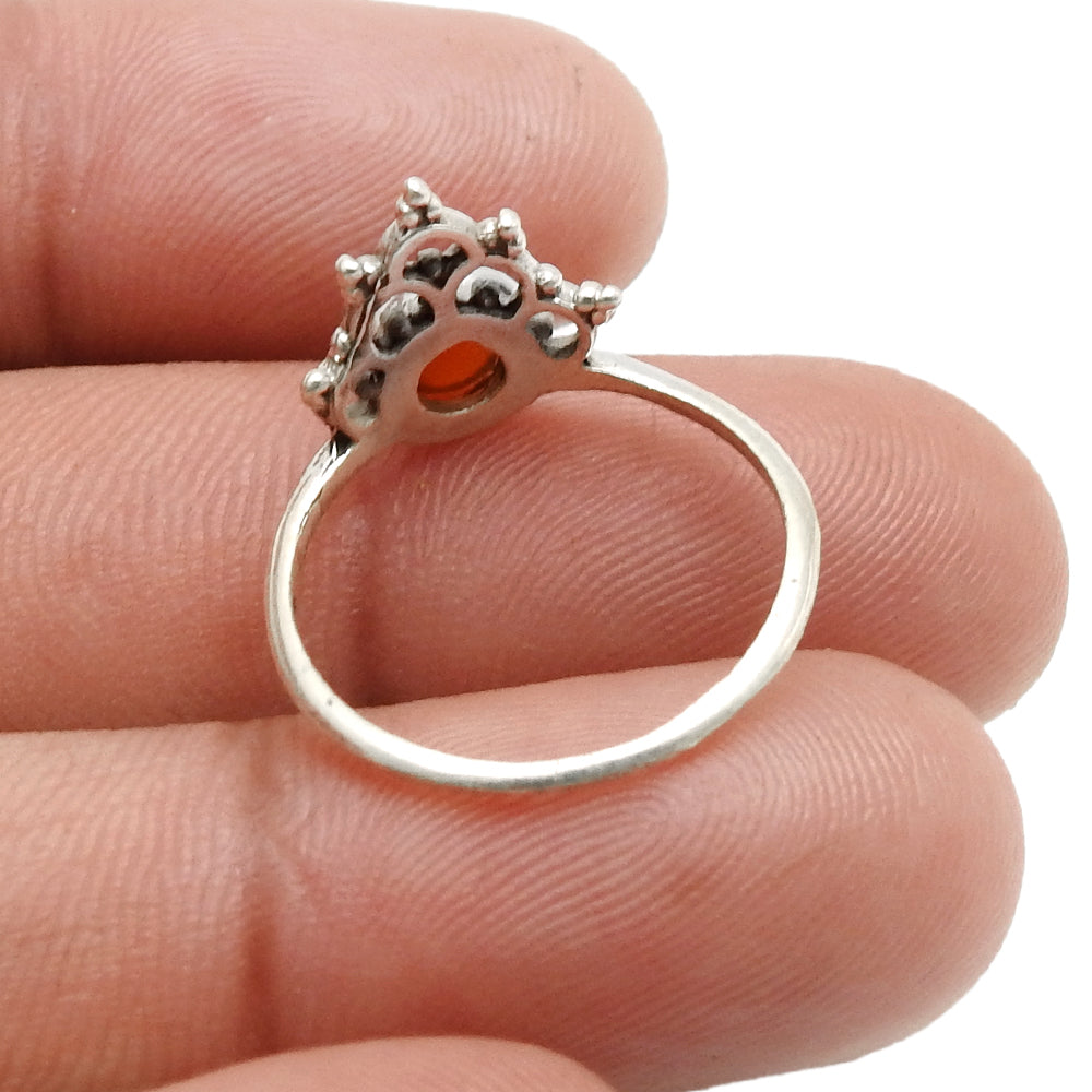 Carnelian Gemstone 925 Sterling Silver Daughter Band Anniversary Crown Ring