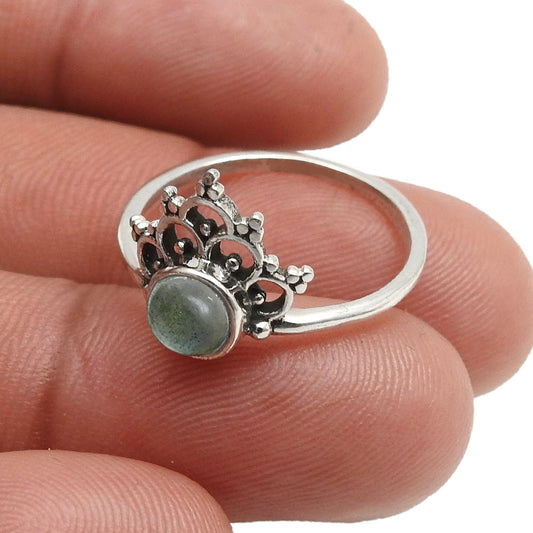 Labradorite Gemstone Engagement Band Crown New Ring Solid Sterling Silver
