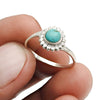Round Turquoise Stone Solid Sterling Silver Bezel Band Wife Flower Ring