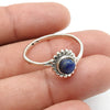 Round Natural Lapis Lazuli 925 Solid Silver Flower Bezel Ethnic Band Ring