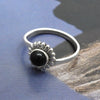 Round Black Onyx Stone Solid Sterling Silver Flower Ethnic Band Boho Ring