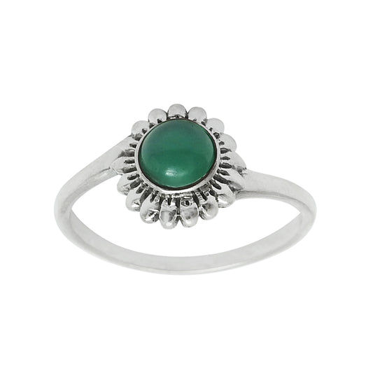 Round Natural Green Onyx Flower Elegant Band Wedding Ring 925 Solid Silver