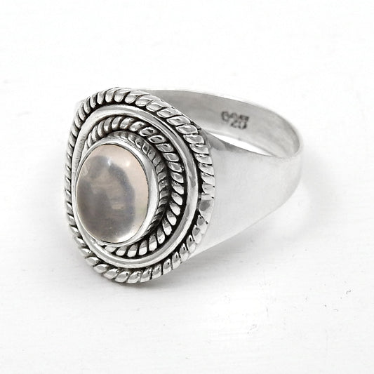 Oval Rose Quartz 925 Sterling Silver Statement Bezel Ring