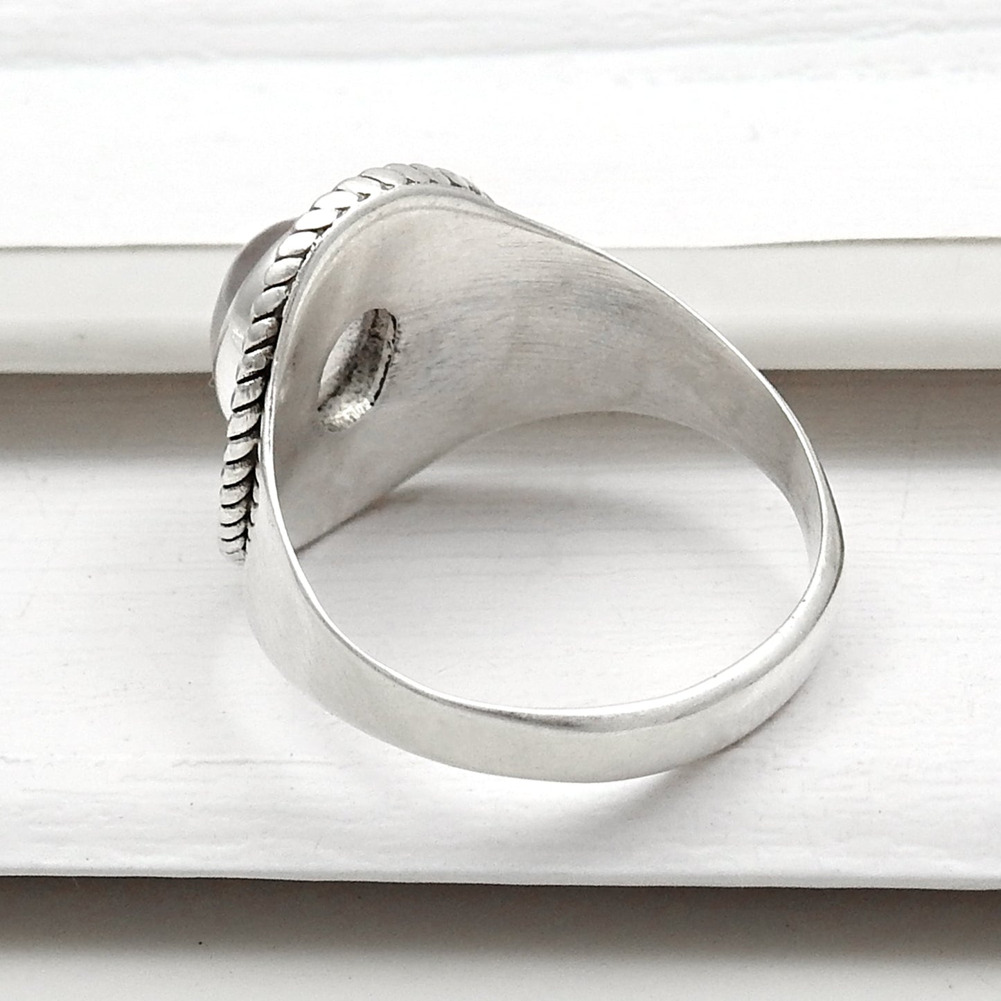 Oval Rose Quartz 925 Sterling Silver Statement Bezel Ring