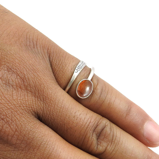 Sterling Silver Natural Orange Tourmaline Statement Handmade Bezel Ring