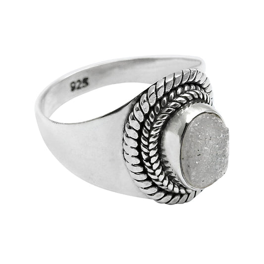 Druzy Gemstone Anniversary Sister New Cocktail Bezel Ring Sterling Silver