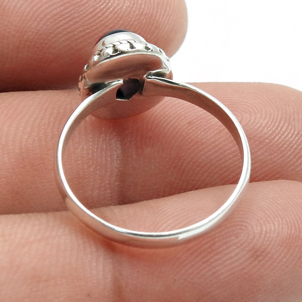 Sterling Silver Natural Amethyst Bezel Wife Wedding Band Handcrafted Ring