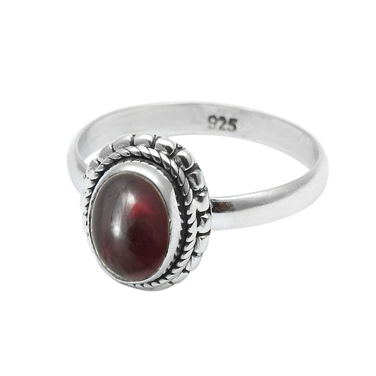 Oval Natural Garnet Sterling Silver Statement Cocktail Bezel Artisan Ring