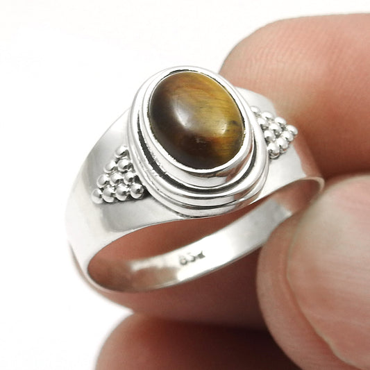 Natural Tiger's Eye Anniversary Cocktail Ring Jewelry 925 Solid Silver