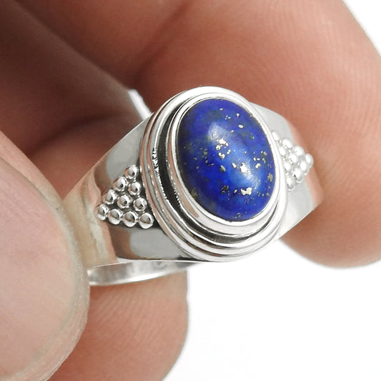Natural Lapis Lazuli 925 Solid Silver Cocktail Wedding Wife Ring Jewelry