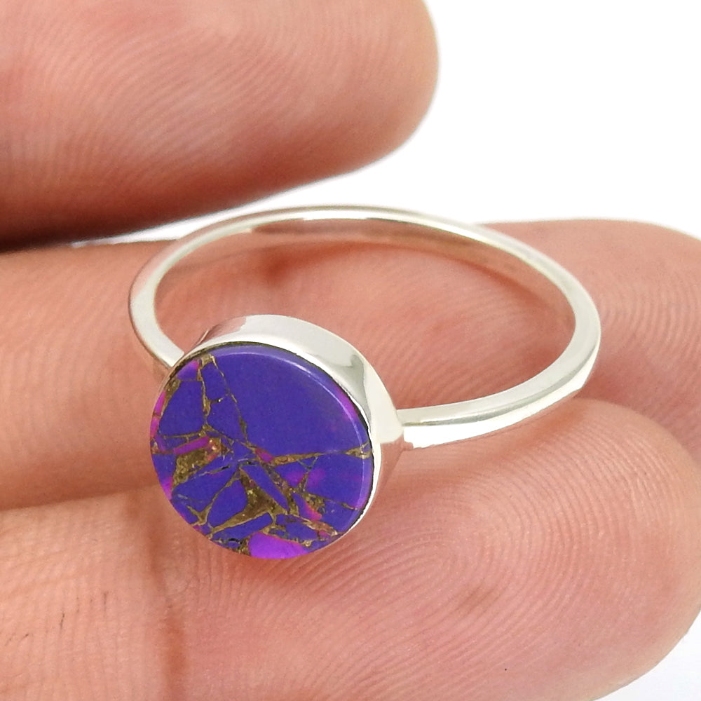 Woman Gift Natural Purple Copper Turquoise Solid 925 Sterling Silver Luxury Ring