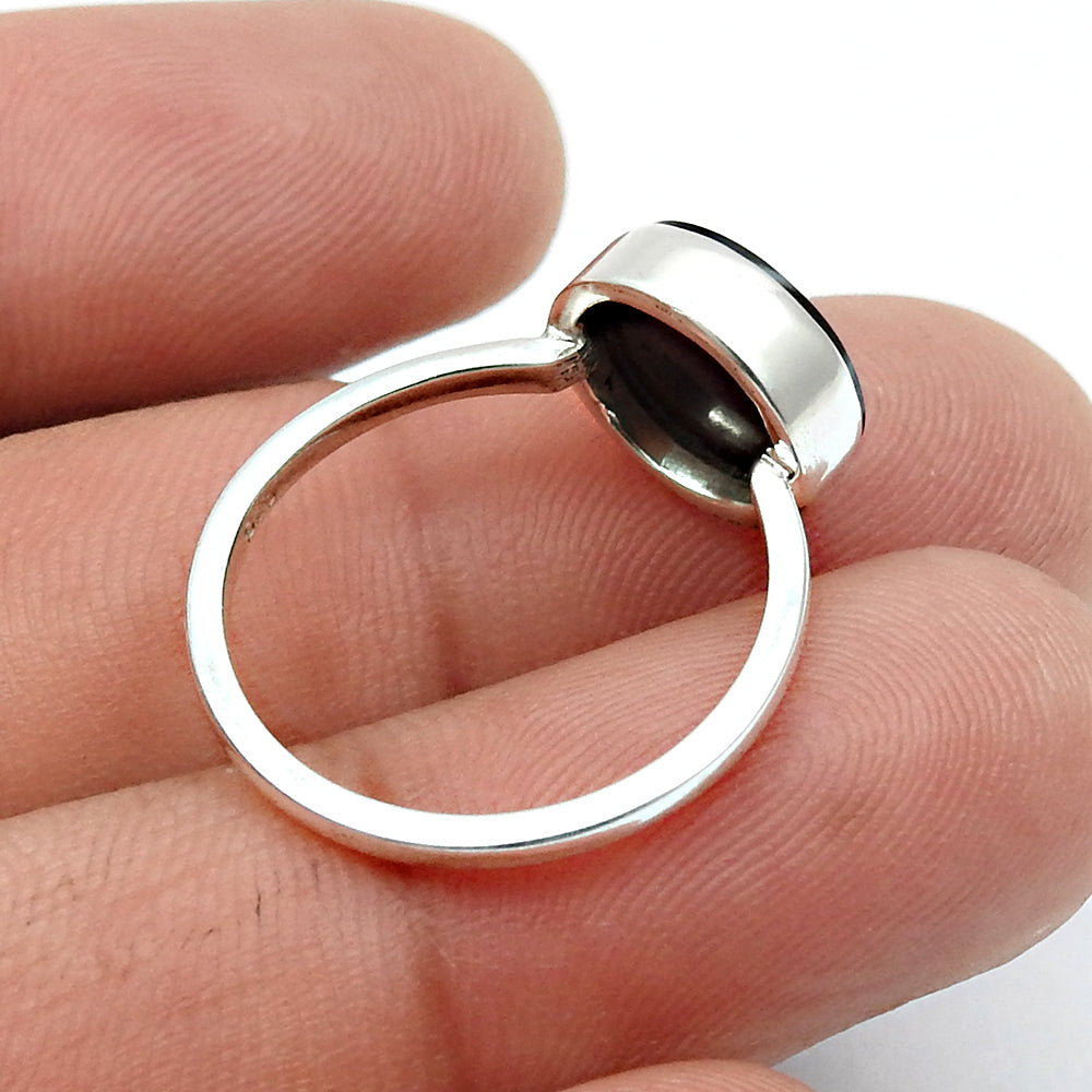 Sterling Silver Striped Onyx Gemstone Statement Bezel Birthday Wife Ring