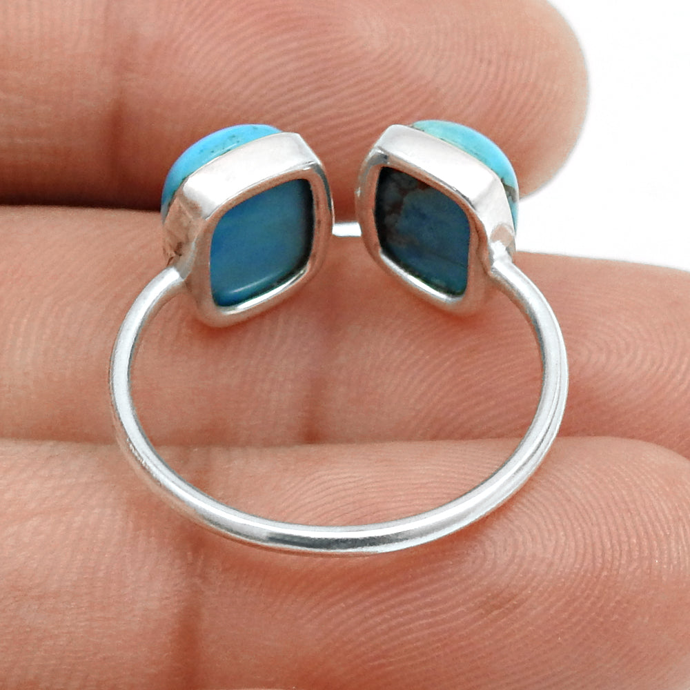 Blue Copper Turquoise Gemstone 925 Solid Silver Bezel Band Boho Ring