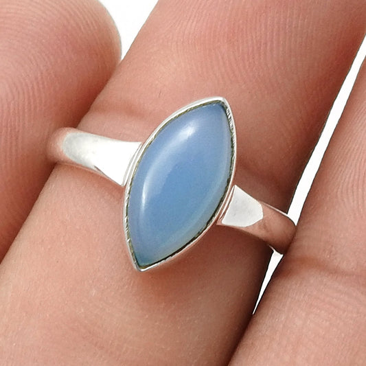 Chalcedony Gemstone 925 Silver Handcrafted Engagement Band Ring Jewelry