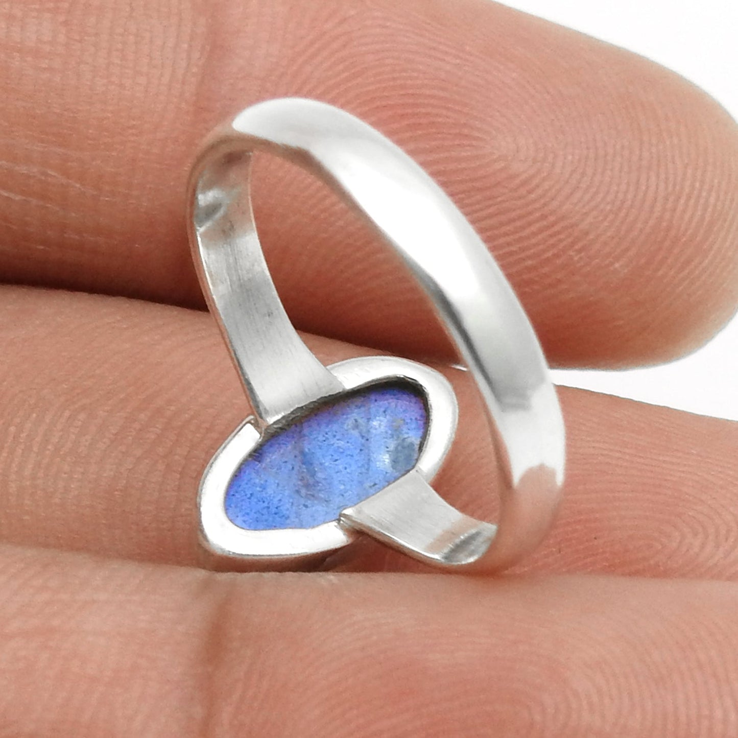 Natural Labradorite Solid Silver Artisan Promise Band New Wife Ring Jewelry