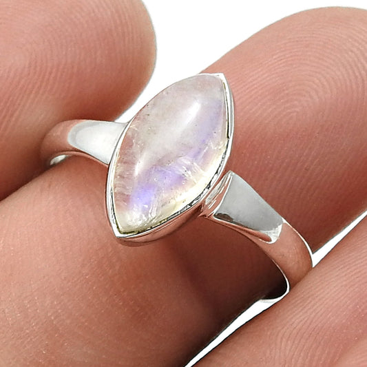 Marquise Natural Rainbow Moonstone 925 Solid Silver Band New Ring Jewelry